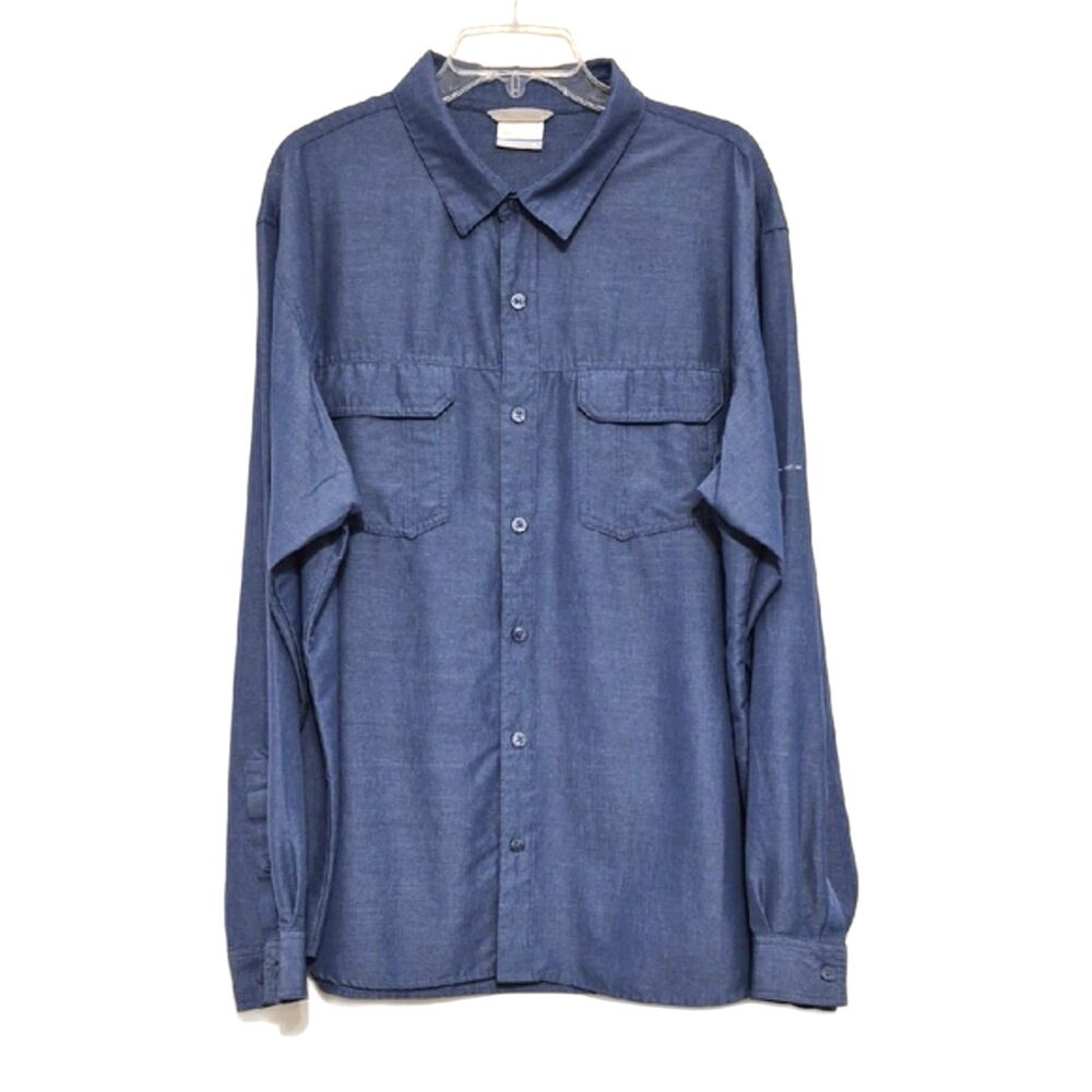 Columbia Shirt Mens XL Blue Omni Wick Long Sleeve Button Up Fishing Nylon